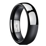 King Will 6mm Tungsten Carbide Wedding Band for Men Women Classic Promise Engagement Rings for Couples Domed Style High Polish Finished Comfort Fit, Black Size 8.5 - Retail: $27