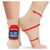 KEMFORD Ankle Compression Sleeve - 2-Pack, Plantar Fasciitis Braces - Open Toe Compression Socks for Swelling, Sprain, Neuropathy, Foot Arch Support for Men and Women - 20-30mmhg, L, Beige - Retail: $