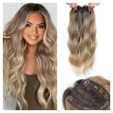 Fine Plus 20inch Hair Topper 7\X7\in Synthetic Wavy Toppers for Women with Thinning Hair - Ombre Dark Blonde - Retail: $36in