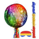 Aoriher Disco Party Pinata, Roller Skating Pinata with Blindfold Mask, Stick, Confetti and Colorful Square Decor, Ideal for 80s 90s Themed Birthdays, Weddings, Festivals and KTV - Retail: $25