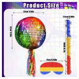 Aoriher Disco Party Pinata, Roller Skating Pinata with Blindfold Mask, Stick, Confetti and Colorful Square Decor, Ideal for 80s 90s Themed Birthdays, Weddings, Festivals and KTV - Retail: $25