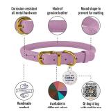 BronzeDog Rolled Leather Dog Collar with QR ID Tag, Adjustable Soft Round Collars for Small Medium Large Dogs Puppy (7\ - 10\in Neck Size, Lavender) - Retail: $10in