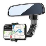 PKYAA Rearview Mirror Phone Mount Holder for Car, 360° Rotating , Multifunctional Mount Phone and GPS Holder Universal Car Phone Holder for All Smartphones - Retail: $10