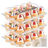 JPPSUJJ Plastic Cupcake Containers 12 Count (12 Sets), Stackable Cupcake Boxes Holders with Tall Dome Lid, Disposable Cupcake Carrier Trays Include 150 Cupcake Liners - Retail: $20