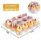 JPPSUJJ Plastic Cupcake Containers 12 Count (12 Sets), Stackable Cupcake Boxes Holders with Tall Dome Lid, Disposable Cupcake Carrier Trays Include 150 Cupcake Liners - Retail: $20