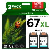 67XL Black Remanufactured Ink Cartridge Replacement for HP Ink 67 67XL Printer Ink use for DeskJet 2700 2700e 2755e 2855e 2800 4155e 4255e 4100 Envy 6400 6055 6055e 6455e Printer 2-Pack - Retail: $32