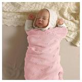 mimixiong Cotton Baby Blanket Knitted Crochet Receiving Crib Nursery Swaddling Blankets for Newborn Baby Boy Girl Pastel Pink 30x40 Inch (Pack of 1) - Retail: $20