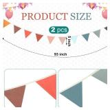 Oudain 15.5 ft Pennant Banner Flags, 2 Pcs Nursery Garland Triangle Bunting Flag Baby Banner for Nursery Decor Baby Birthday Boho Wedding Shower Party Event, Each 7.75 ft(Mixed Color) - Retail: $18