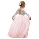 Girl Toddler Full-Length Straight Tulle Tutu Lace Back Party Flower Girl Dress (2-3T, Sleeve-Pink) - Retail: $35