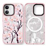 Rosarnnah Magnetic for iPhone 16 Magsafe Case Cute - Durable Shockproof 6.6 ft Drop Impact Phone Case - Glitter Pink Funny Cherry Blossom Design for iPhone 16 6.1\ - Retail: $30in