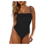 RELLECIGA Womenfts Black Bathing Suit Adjustable Thin Shoulder Straps Bandeau One Piece Size Small - Retail: $33
