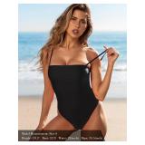 RELLECIGA Womenfts Black Bathing Suit Adjustable Thin Shoulder Straps Bandeau One Piece Size Small - Retail: $33