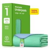 IMPROVIA® Washable Underpads, 34\ x 52\in (1 Pack) - Heavy Absorbency Reusable Incontinence Pads for Kids, Adults, Elderly, and Pets - Waterproof Protective Pad for Bed, Couch, Sofa, Furniture, Floor