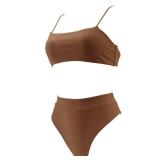 MOSHENGQI Women High Waisted High Cut Bikini Push Up Bandeau Swimsuits (S, Brown) - Retail: $34