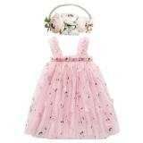 BGFKS Layered Tulle Tutu Dress for Toddler Girls,Baby Girl Rainbow Tutu Princess Skirt Set with Flower Headband.(Flower Pink,3T) - Retail: $24