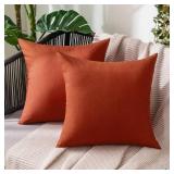 MIULEE Pack of 2 Decorative Outdoor Solid Waterproof Fall Throw Pillow Covers Faux Linen Garden Farmhouse Cushion Cases for Summer Patio Tent Balcony Couch Sofa 18x18 Inch Burnt Orange Terracotta - Re