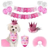 Petank Dog Birthday Party Decorations,Pet Birthday Party Supplies with Cute Pink Tutu Skirt Outfit,Happy Birthday Banner,Crown Hat for Dog Birthday Set (Pink) - Retail: $10