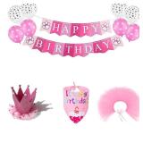 Petank Dog Birthday Party Decorations,Pet Birthday Party Supplies with Cute Pink Tutu Skirt Outfit,Happy Birthday Banner,Crown Hat for Dog Birthday Set (Pink) - Retail: $10