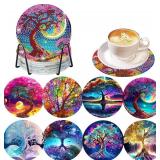 8 Pcs Diamond Painting Coasters Kits - 5D Diamond Painting Coasters DIY Diamond Art Coasters with Holder Non Slip Coaster Crystal Sticky for Tabletop Protection and Gifts?Tree of Life? - Retail: $9