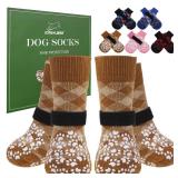 EXPAWLORER Dog Socks for Hot Pavement to Prevent Licking Paws, Anti Slip Doggie Booties Grippy Shoes for Hardwood Floors, Boots and Paw Protectors for Small Medium Large Senior Dogs Khaki M - Retail: 