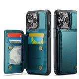 Vinich for iPhone 13 Pro Max Wallet Case with Card Holder, RFID Blocking Credit Slots Kickstand Shockproof Phone Cover for Women Men, Bluish Green - Retail: $20