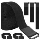 WSZJINB 1.5In x 16Ft Cinch Straps Heavy Duty With 20 Buckles, Black Nylon Hook and Loop Straps, Reusable Long Cable Ties for Organizer or Storage - Retail: $10