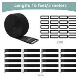 WSZJINB 1.5In x 16Ft Cinch Straps Heavy Duty With 20 Buckles, Black Nylon Hook and Loop Straps, Reusable Long Cable Ties for Organizer or Storage - Retail: $10