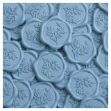 UNIQOOO Wax Seal Stickers - Eucalyptus Wedding Invitation Envelope Seal Stickers, 50 Pcs Self- Adhesive Dusty Blue Stickers, Perfect for Invitation, Christmas, Gift Wrapping - Retail: $12