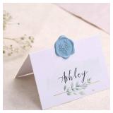 UNIQOOO Wax Seal Stickers - Eucalyptus Wedding Invitation Envelope Seal Stickers, 50 Pcs Self- Adhesive Dusty Blue Stickers, Perfect for Invitation, Christmas, Gift Wrapping - Retail: $12
