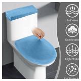 Stretch Velvet Toilet Lid Cover and Toilet Tank Lid Cover, Bathroom Super Soft Toilet Lid Cover Set Luxury Velvet Plush, with Elastic Bottom, Machine Wash, Sky Blue - Retail: $19