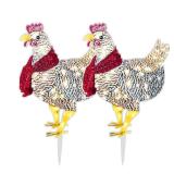 2 PCS Medium Size Light-Up Chicken with Scarf Holiday Decoration, LED Christmas Outdoor Deco Xmas Ornaments with Light Xmas Yard Art Christmas Atmosphere Decoration for Garden Patio Lawn(Not 3D) - Ret