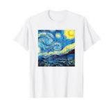 The Starry Night Vincent Van Gogh Famous Vintage Art Stylish T-Shirt, White, Medium - Retail: $20