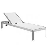 Modway Shore Outdoor Patio Aluminum Mesh Chaise in Silver White
