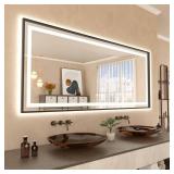 Amorho 88\" X38\" LED Bathroom Mirror Framed, Front Light and Backlit, Stepless Dimmable, Anti-Fog, Shatter-Proof, Memory, 3 Colors, Double LED Vanity Mirror