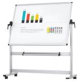 VIZ-PRO Double-Sided Mobile Whiteboard, 48 x 36 Inches, Magnetic Rolling Dry Erase White Board on Wheels with Aluminium Frame and Stand