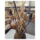 Textured Bronze Floor Vase with Decorative Branches