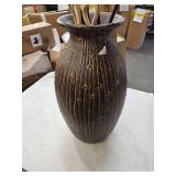 Textured Bronze Floor Vase with Decorative Branches