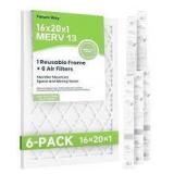 Future Way 16x20x1 Air Filters, 6-pack with Reusable Frame, MERV 13, MPR 1900 AC Furnace Filters, Space Saving &Cost-effective