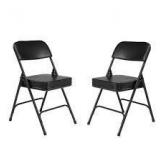 2 black folding chairs