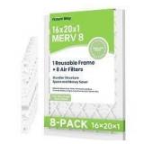 Future Way 16x20x1 Air Filters, 8-Pack with Reusable Frame, MERV 11, MPR 1000 AC Furnace Filters, Space Saving & Cost-effective