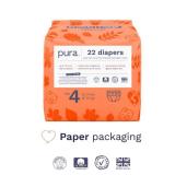 FACTORY SEALED - Pura Size 4 Eco-Friendly Diapers (18-31lbs) Totally Chlorine Free (TCF) Hypoallergenic, Soft Organic Cotton, Sustainable Comfort, up to 12 Hours Leak Protection, Allergy UK, 22 Diaper