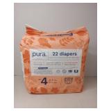 FACTORY SEALED - Pura Size 4 Eco-Friendly Diapers (18-31lbs) Totally Chlorine Free (TCF) Hypoallergenic, Soft Organic Cotton, Sustainable Comfort, up to 12 Hours Leak Protection, Allergy UK, 22 Diaper
