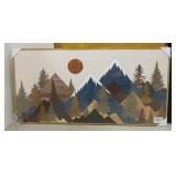 Kuvioke Mid Century Mountain Woodland Framed Wall Art Set,Boho Sunrise Pine Tree Wall Decor,Wilderness Nature Forest Artwork,Modern Woodcut Field Art Print for Living Room,Bedroom,Office- 20x40"x1