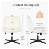 APPEARS NEW - Sweetcrispy Criss Cross Chair Legged, Armless Office Wide Desk Chair No Wheels, Swivel Vanity Height Adjustable Fabric Modern Computer Task Seating for Home - Teddy Beige