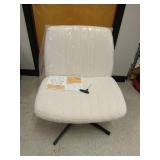 APPEARS NEW - Sweetcrispy Criss Cross Chair Legged, Armless Office Wide Desk Chair No Wheels, Swivel Vanity Height Adjustable Fabric Modern Computer Task Seating for Home - Teddy Beige