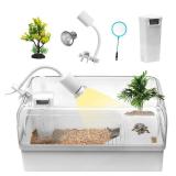 FACTORY SEALED -  Turtle Tank Habitat Kit,Aquatic Tortoise Enclosure Starter Aquarium with Multi-Function Area,Hideout,UV Basking Platform Light,Water Filter,Fish Net,Drainage,Plant for Turtle Reptile