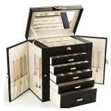 KAMIER Jewelry Box for Women, 6-Layer Large Jewelry Organizer Box with Mirror & 5 Drawers for Rings, Earrings, Necklaces, Bracelets(Green)