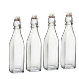 FACTORY SEALED - Bormioli Rocco Swing Top Glass Bottle (Set of 4) - Reusable Container with Secure Metal Clasp, Ideal for Homemade Juices, Oil Infusions, Condiments, Mixers - Everyday Drinking Glasses