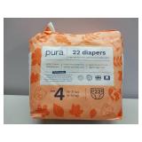 APPEARS NEW - Pura Size 4 Eco-Friendly Diapers (18-31lbs) Totally Chlorine Free (TCF) Hypoallergenic, Soft Organic Cotton, Sustainable Comfort, up to 12 Hours Leak Protection, Allergy UK, 22 Diapers (