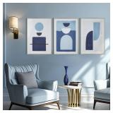 FACTORY SEALED - ArtbyHannah Abstract Blue Canvas Wall Art Framed with Geometric Prints, Gold Framed Modern Wall Art for Living Room, 3 Pack 16x24 Inch  - Retail: $80